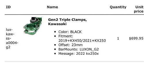 2019-2024 kx450f 2021-2024 kx250f luxon triple clamps and bar mount - black 