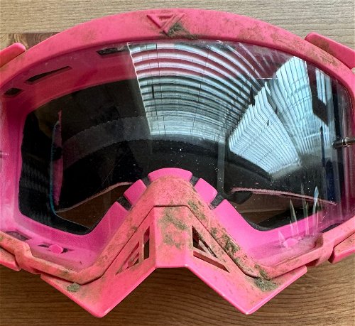 Pink flow vision goggles used