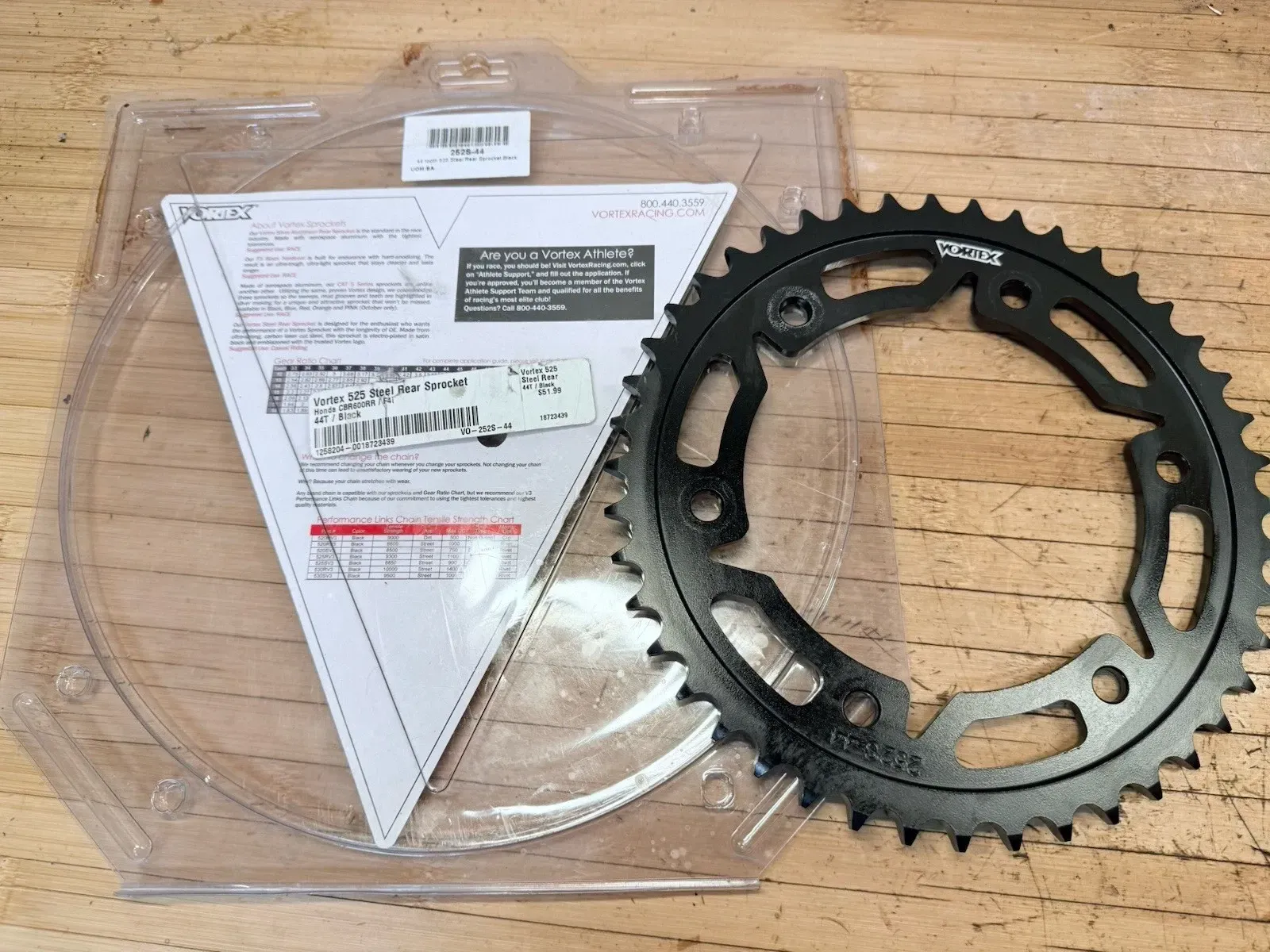 VORTEX STEEL REAR SPROCKET BLACK 44T Fits: Honda 04-25 CBR 600RR 1000RR 252S-44