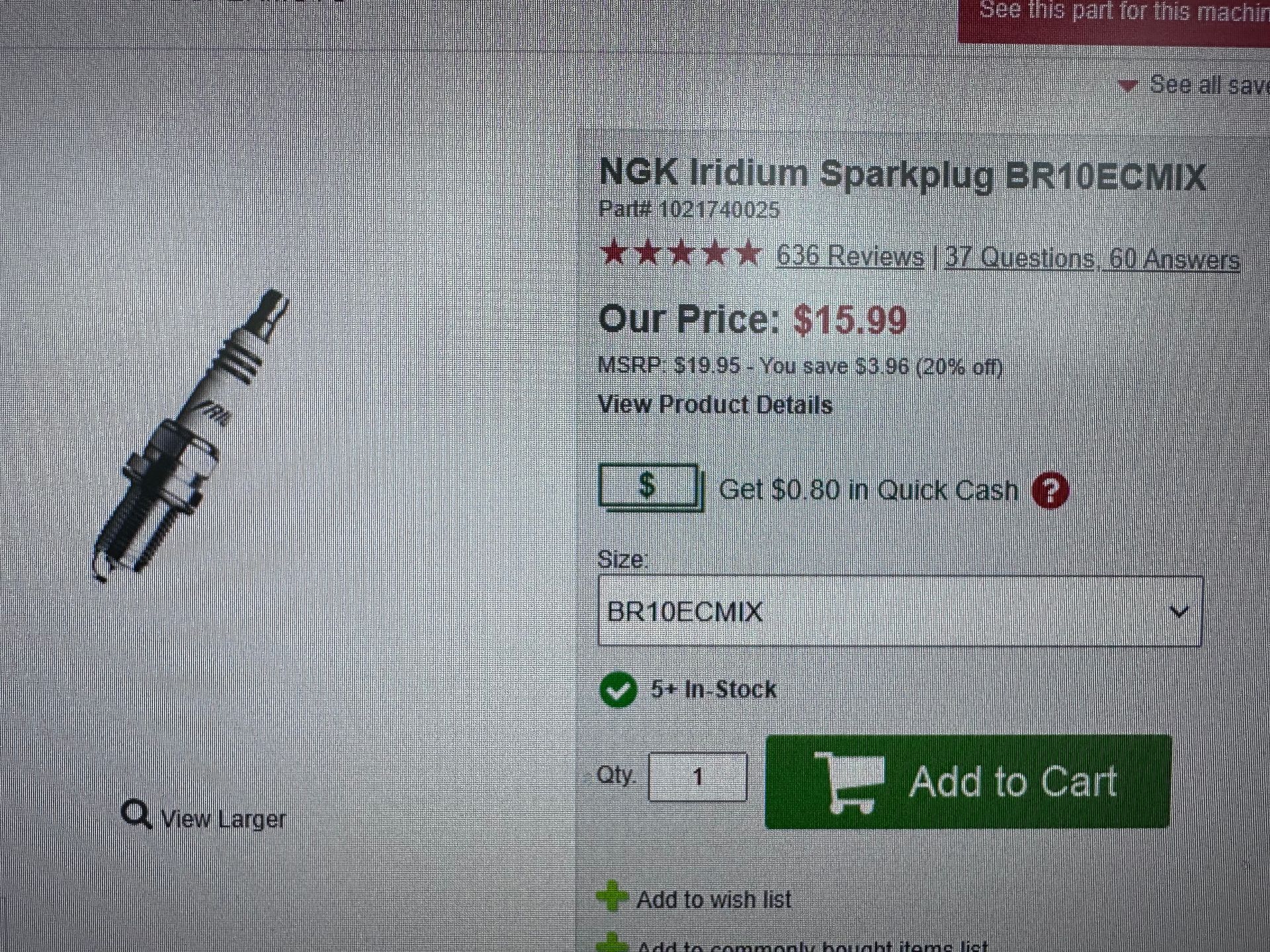 ❗️Brand 🆕 ❗️NGK BR10ECMIX (5 Spark Plugs)