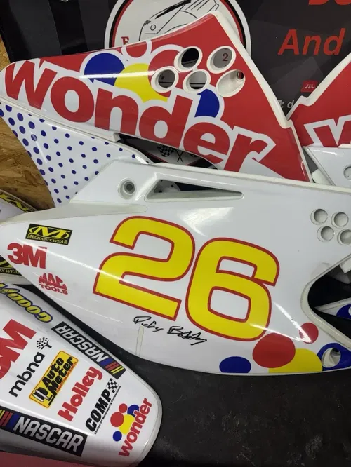 2006-2008KX250F Plastics Kit w/ Wonder Bread Graphics & Seat – Talladega Nights