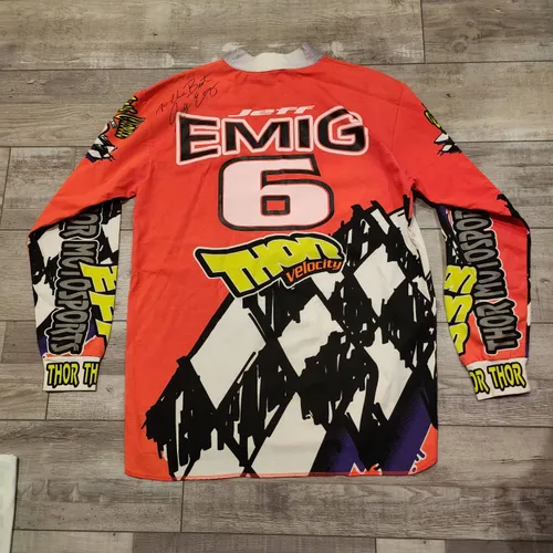 Vintage 90s Thor Velocity Racing Shirt Autographed Jeff Emig