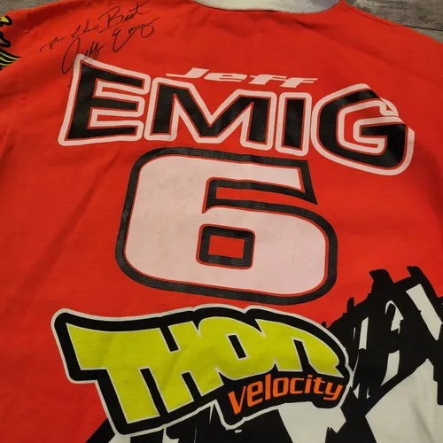 Vintage 90s Thor Velocity Racing Shirt Autographed Jeff Emig