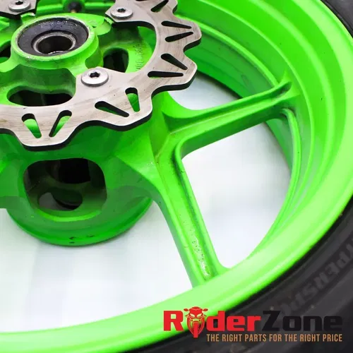 2013 - 2018 KAWASAKI NINJA ZX6R WHEELS SET GREEN RIMS BRIDGESTONE TIRES BATTLAX