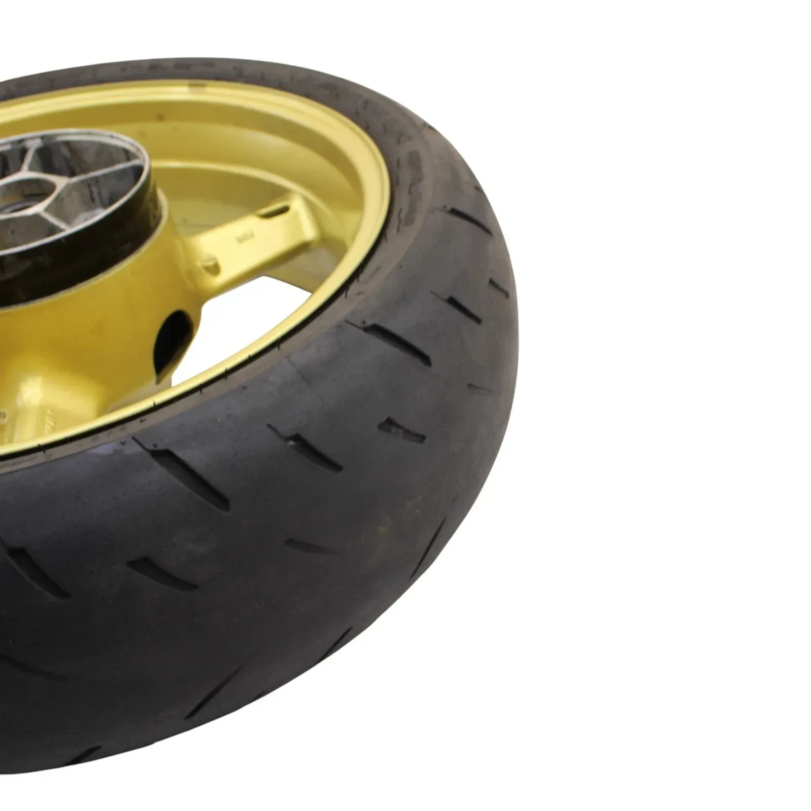 2003 2004 SUZUKI GSXR 1000 REAR WHEEL BACK RIM TIRE RUBBER YELLOW STOCK