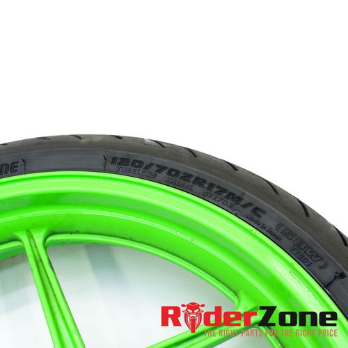 2013 - 2018 KAWASAKI NINJA ZX6R WHEELS SET GREEN RIMS BRIDGESTONE TIRES BATTLAX