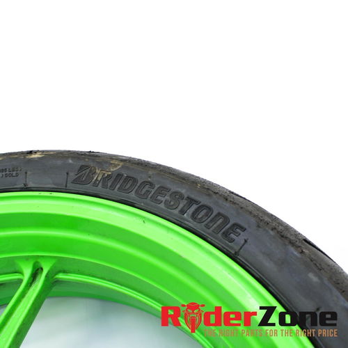 2013 - 2018 KAWASAKI NINJA ZX6R WHEELS SET GREEN RIMS BRIDGESTONE TIRES BATTLAX