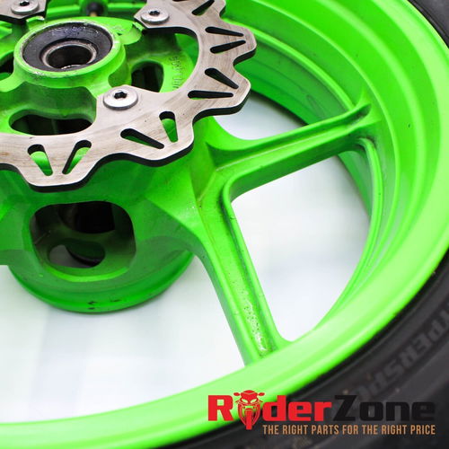 2013 - 2018 KAWASAKI NINJA ZX6R WHEELS SET GREEN RIMS BRIDGESTONE TIRES BATTLAX
