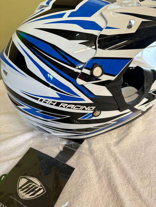 THH Racing Blue, White, and Black Small Youth Helmet