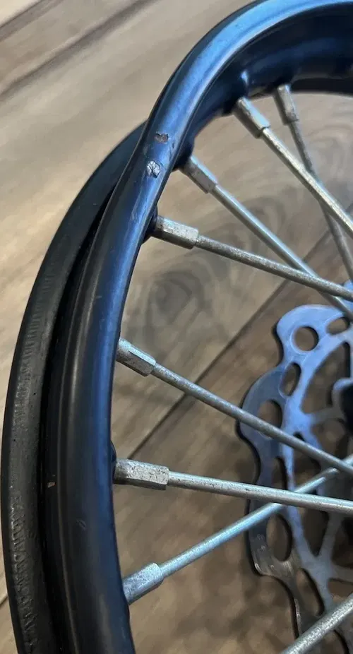 *** DENTED *** Front Wheel Assembly (14") For SSR SR125 Pit Bikes.