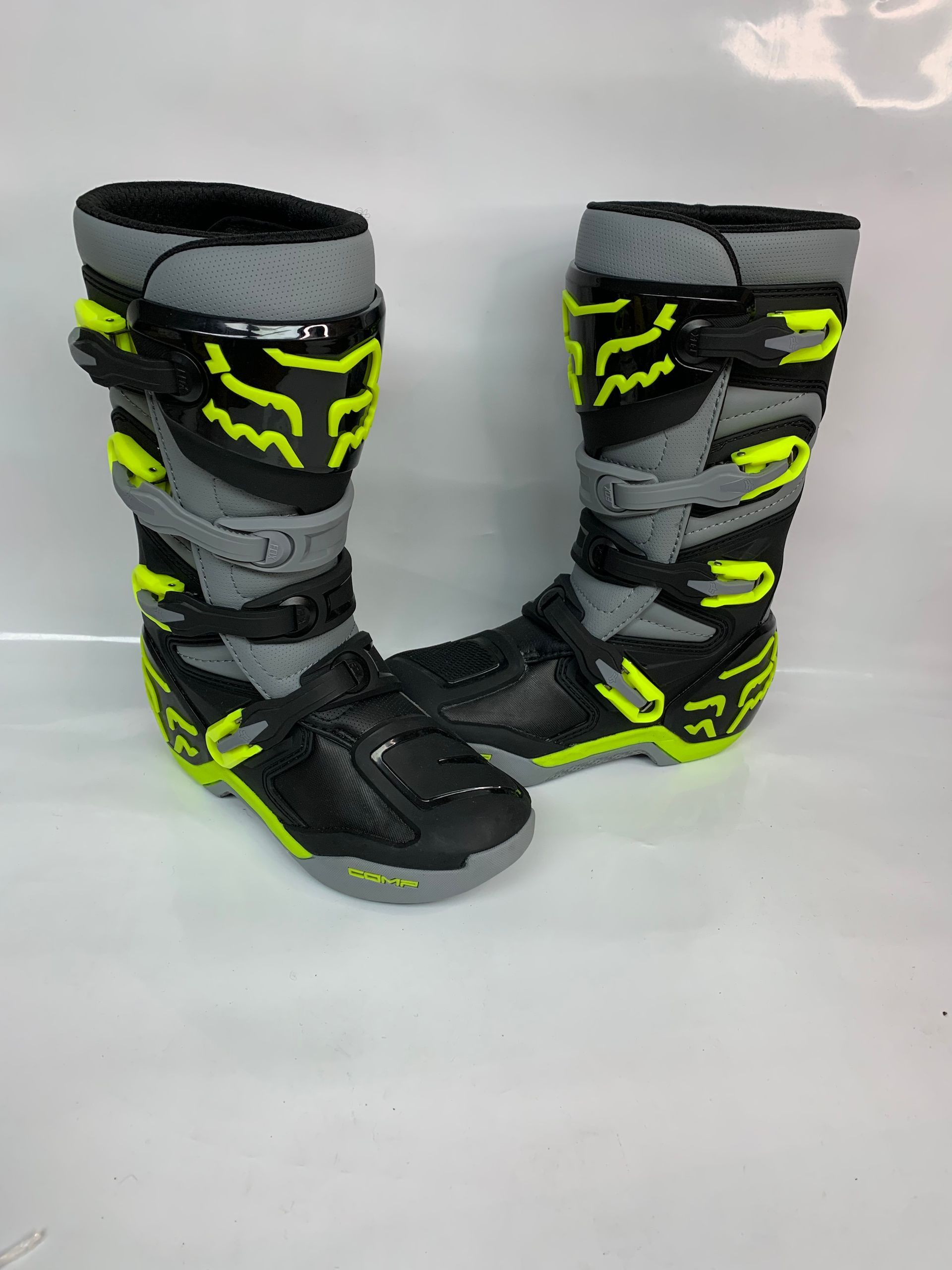 Youth Fox Racing Comp Boots - Grey/Yellow - Size 5