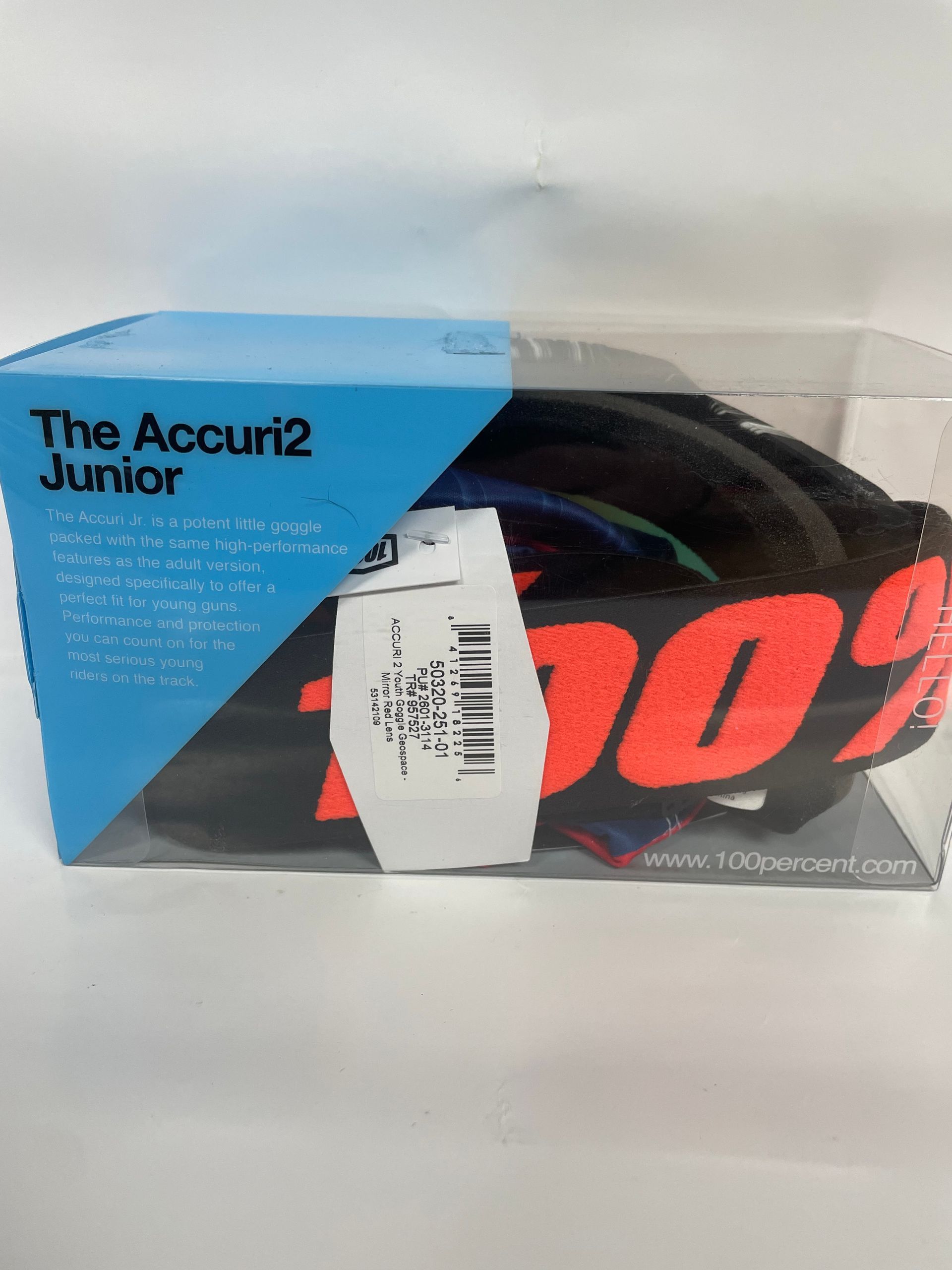 New 100% Accuri 2 Junior Goggles - Geospace - Red Mirror Lens