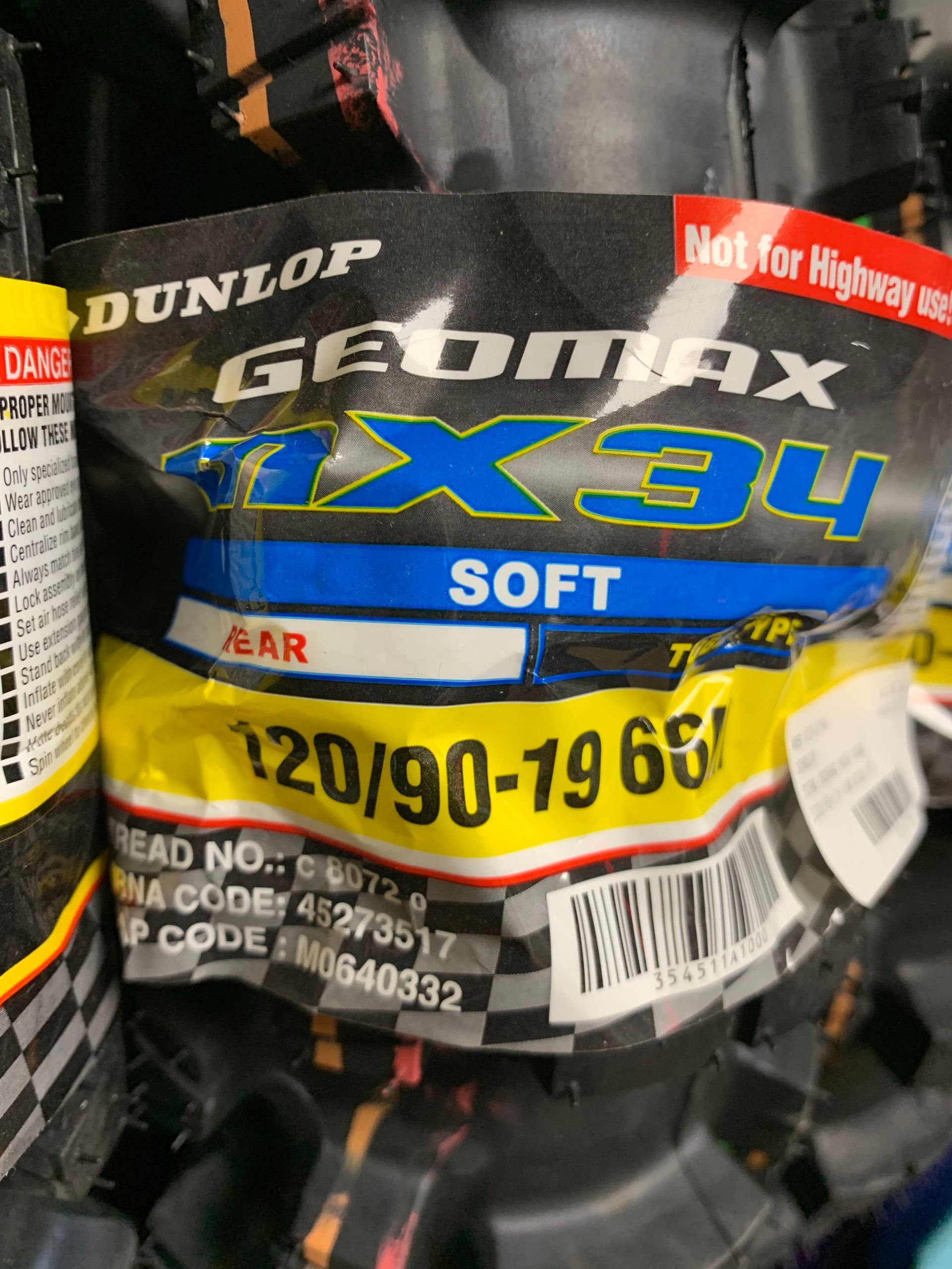 New Dunlop GEOMAX MX34 Rear Motocross Tire - 120/90-19 - 66M