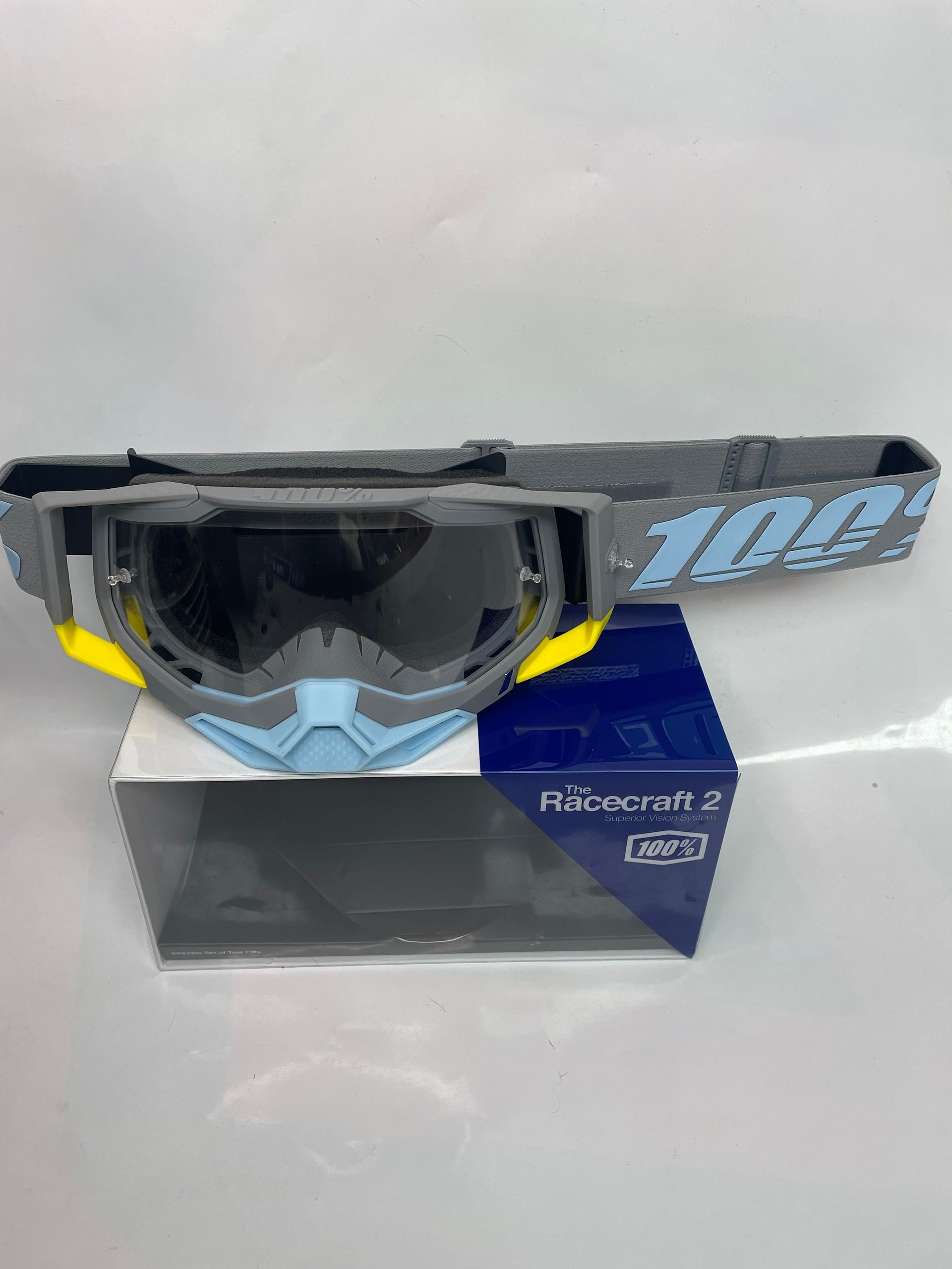 100% Racecraft 2 Goggles - Trinidad Gray/Blue - Clear Lens - Tear Offs Included