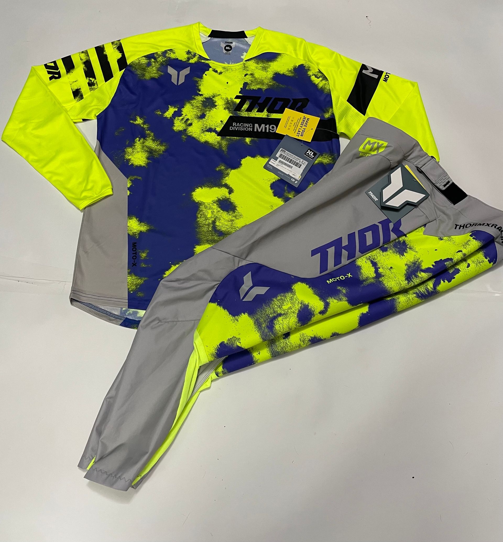 New Thor Launchmode Bleach Gear Set XL Jersey 36 Pants XL/36 - Gray/Acid