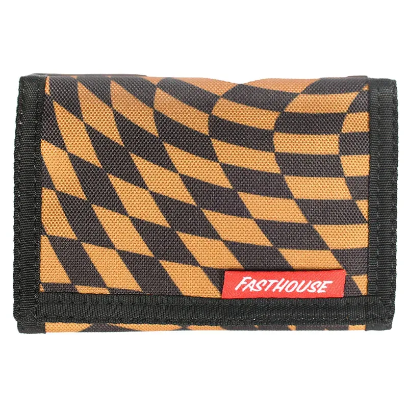 FASTHOUSE DISTORTION TRIFOLD VELCRO WALLET GOLD/BLACK CHECKERED MOTO 805 MX MTB