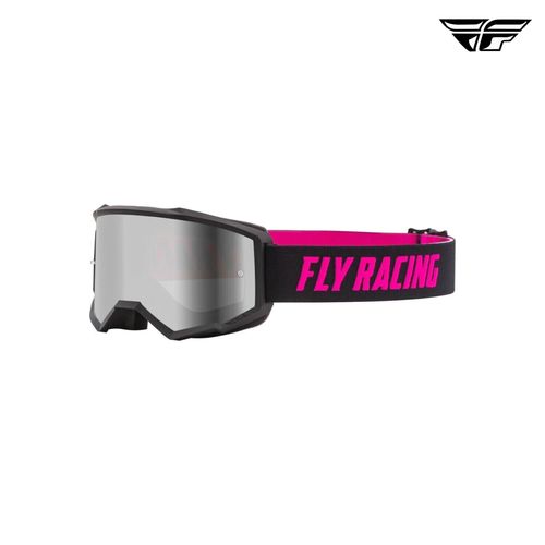FLY RACING ZONE GOGGLE - BLACK/PINK - SILVER MIRROR/SMOKE LENS W/POST