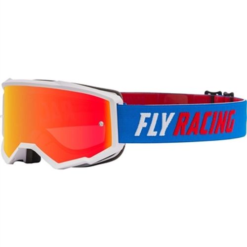 FLY Racing Youth Zone MX Goggle - Blue/White/Red w/Red Mirror/Smoke Lens w/Post