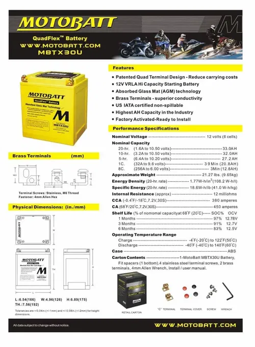 MotoBatt AGM Battery Replaces Y60N24A,Y60N24ALB Y60N24LA Y60N24LA2 12N243