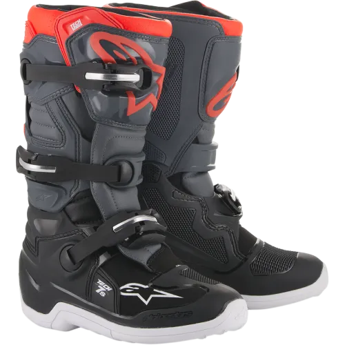 NEW Alpinestars Youth Tech 7s Boots - Dark Gray/Red Flo