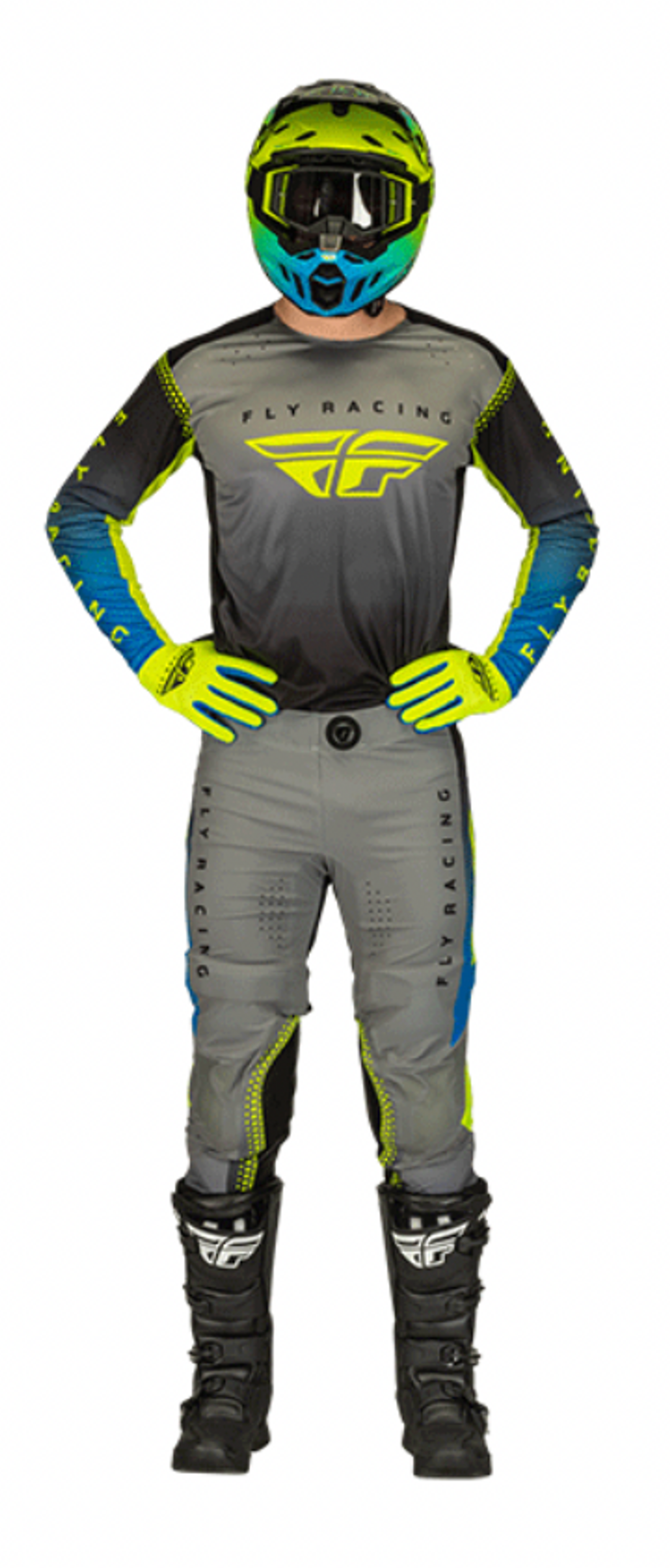 2023 Fly Racing Lite Racewear Grey/Blue/Hi-Vis