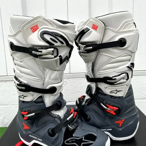 Closeout! Alpinestars Tech 7 Boots - Size 11 - Light Gray/Dark Gray/Red Fluo