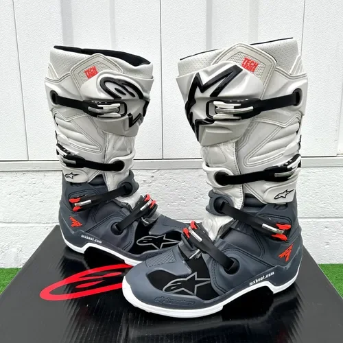 Closeout! Alpinestars Tech 7 Boots - Light Gray/Dark Gray/Red Fluo