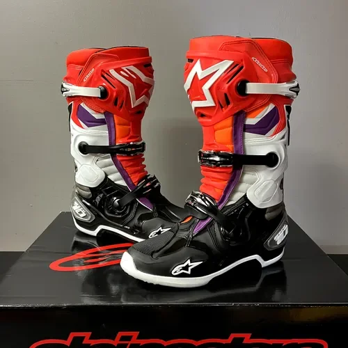 New Alpinestars Tech 10 Mx Boots - Black/Red Fluo/Orange Fluo/White