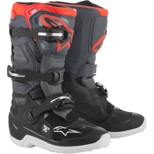NEW Alpinestars Youth Tech 7s Boots - Dark Gray/Red Flo