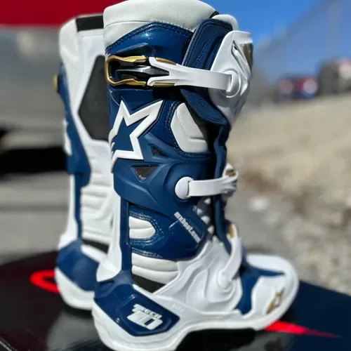 Limited Edition "Tropical" Alpinestars Tech 10 Boots - White/Blue/Gold