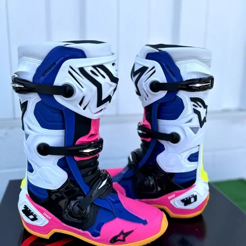 Limited Edition "Daytona Coast" Alpinestars Tech 10 Boots - White/Blue/Pink