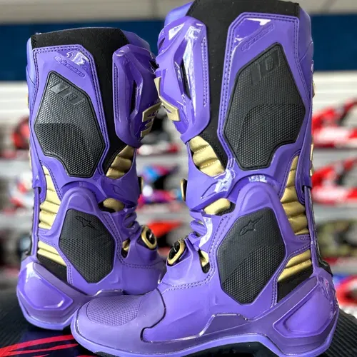 Limited Edition "Champ" Alpinestars Tech 10 Boots - Purple/Gold Size 8
