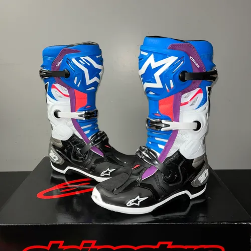 NEW Alpinestars Tech 10 Supervented Mx Boots - Black/Enamel Blue/Purple/White