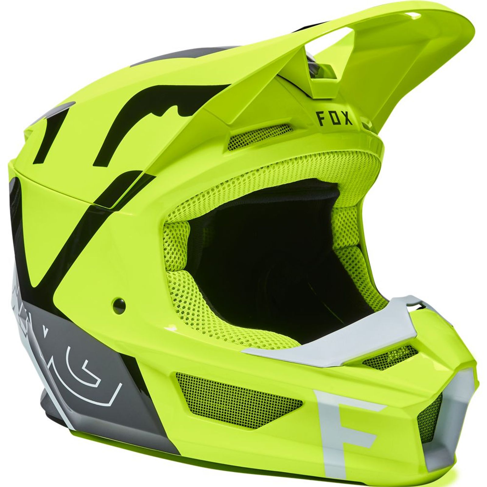 YOUTH FOX V1 PRIX MOTOCROSS MX HELMET - PRIX BLACK FLO YELLOW kids quad  bike