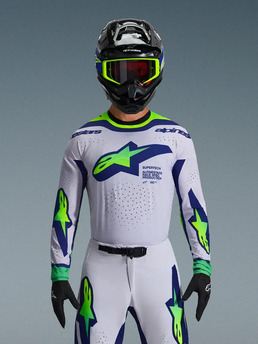 2026 Alpinestars Supertech Vista Jersey - Light Gray/Yellow Fluo/Blue