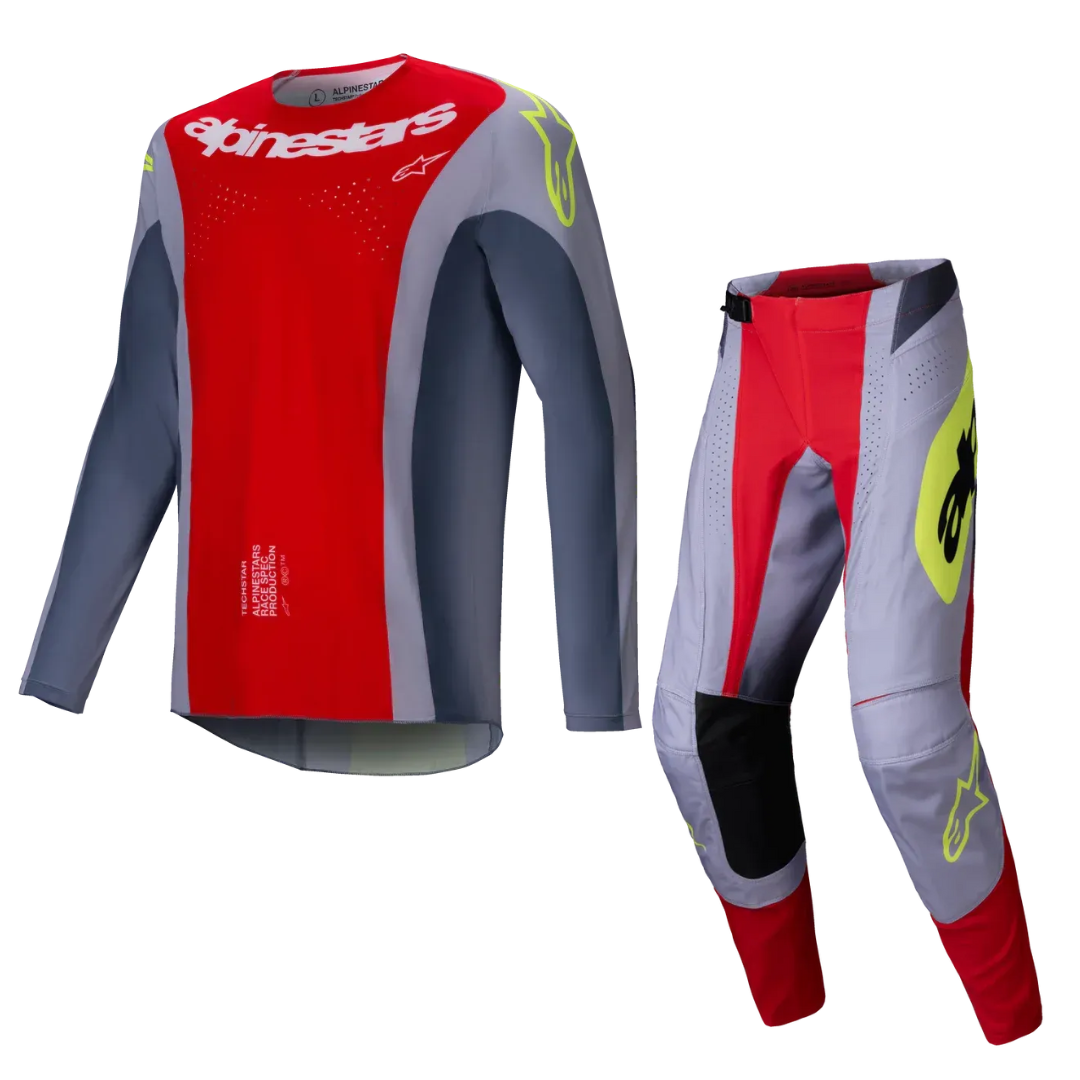 2025 ALPINESTARS TECHSTAR MELT BRIGHT RED/GRAY JERSEY + PANT SET