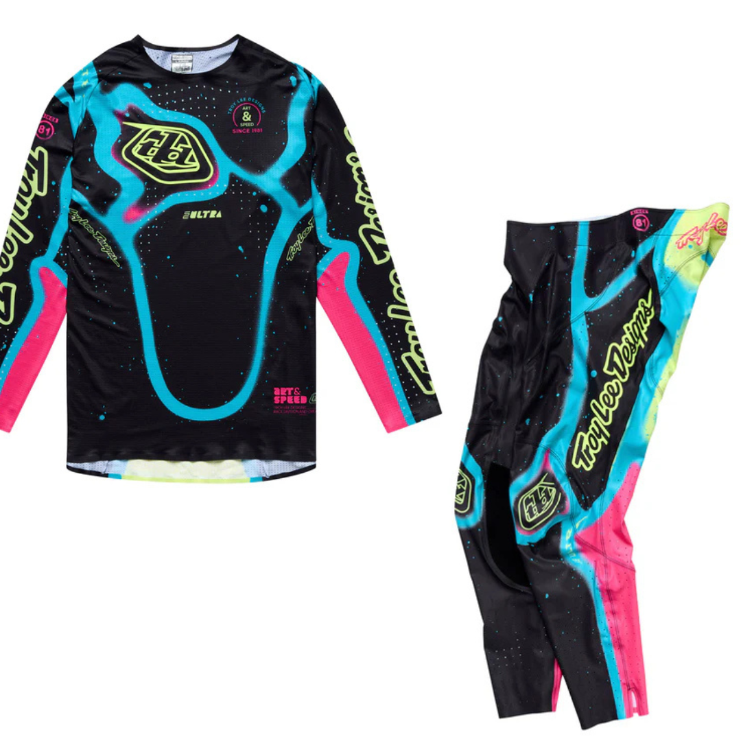 Troy Lee Designs SE Ultra Membrane Black/Glo Yellow Jersey + Pant Set