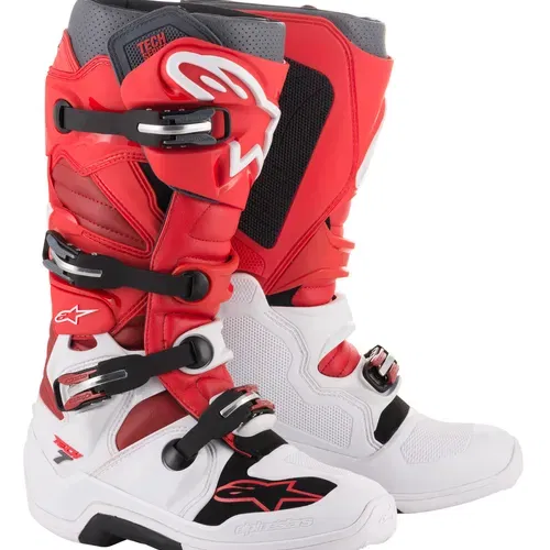 ALPINESTARS TECH 7 BOOTS WHITE/RED/BURGUNDY - 9