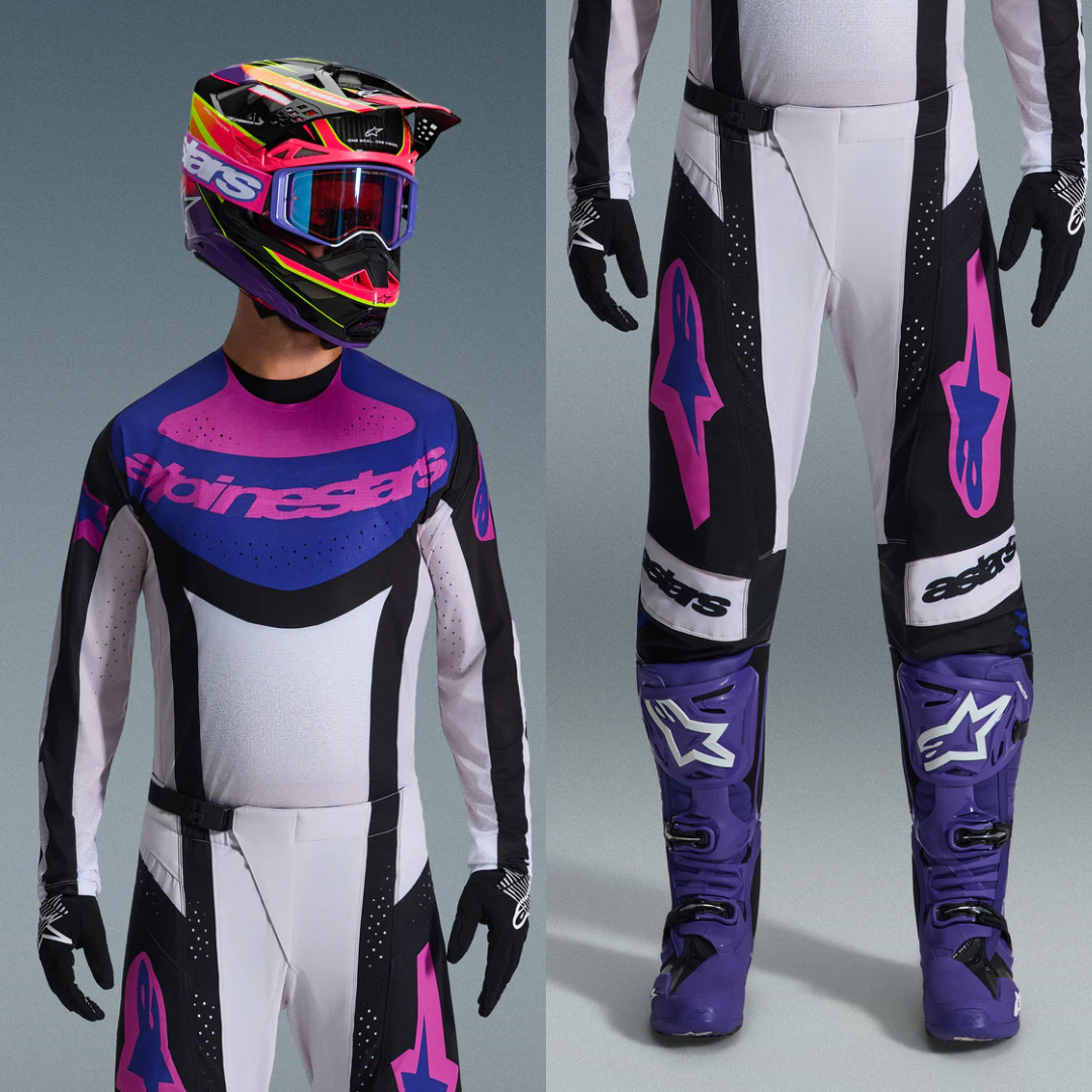 2026 Alpinestars Techstar Knif Black/Light Gray/Purple Jersey + Pant Set