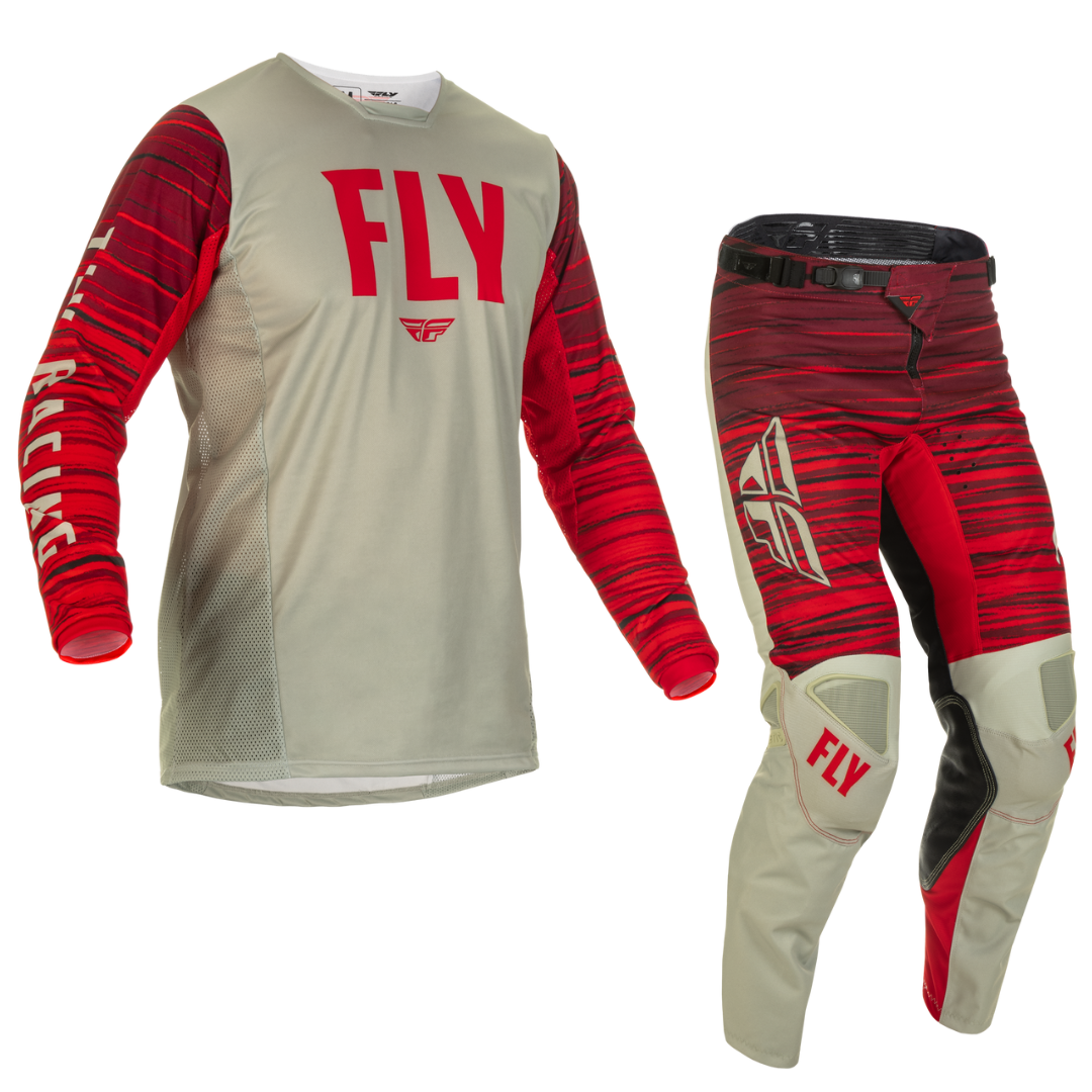 FLY RACING KINETIC WAVE LIGHT GREY/RED JERSEY + PANT SET