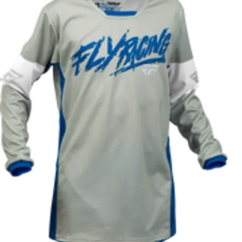 FLY RACING YOUTH KINETIC KHAOS JERSEY LIGHT GREY/BLUE/WHITE YOUTH SIZES