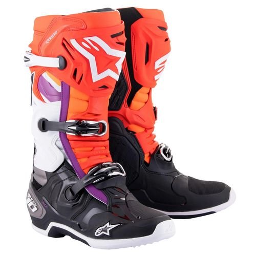 Alpinestars Tech 10 Boots - Black/Red Fluo/Orange Fluo/White