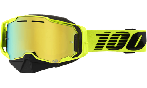 100% Armega Snow Goggles - Nuclear Citrus Frame - Gold Mirror Lens