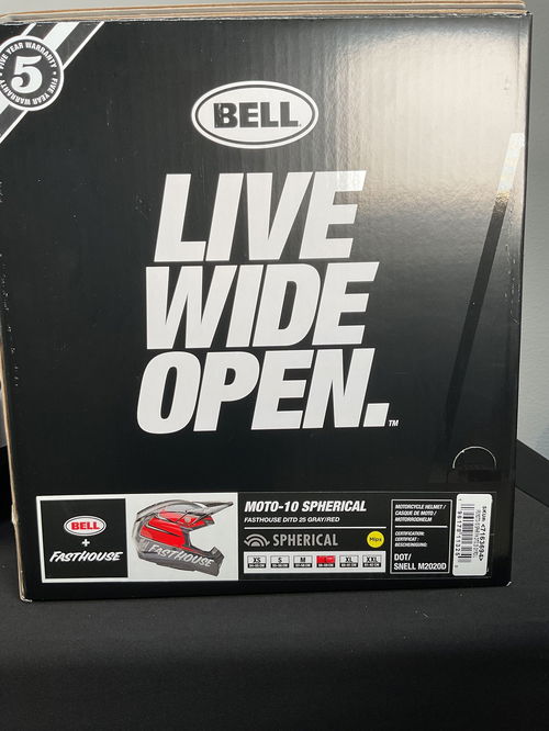 Bell Moto-10 Spherical Helmet - Fasthouse DID 25 Gloss Gray/Red - Size Large - OPEN BOX