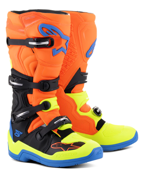 Alpinestars Tech 5 Boots - Orange Fluo/Enamel Blue/Yellow Fluo - CLEARANCE
