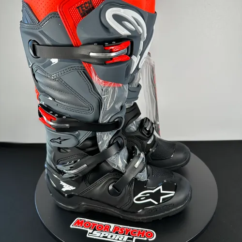Alpinestars Tech 7 Enduro Black/Gray/Red Fluo Boots - Size 8