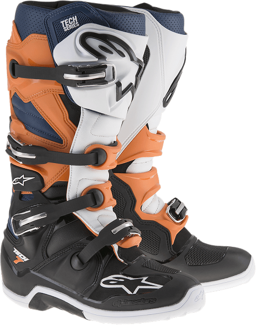 Alpinestars Tech 7 Boots - Black/Orange/Blue/White MX Sole