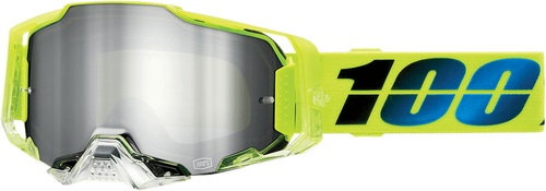 100% Armega Goggles - Korop Fluo Yellow/Black/Blue Frame - Flash Silver Mirror Lens