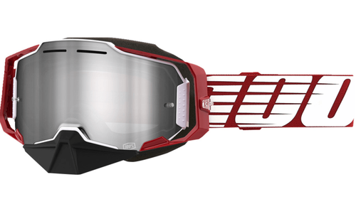 100% Armega Snow Goggles - Oversized Red Frame - Silver Mirror Lens