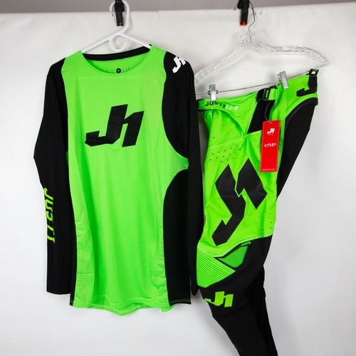 JUST1 Aria Black Fluo Green Pant Jersey Gear Combo MX Locker
